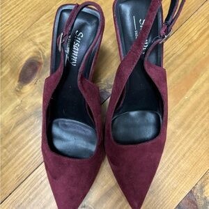 Burgundy Suede Pointed Slingback Heels